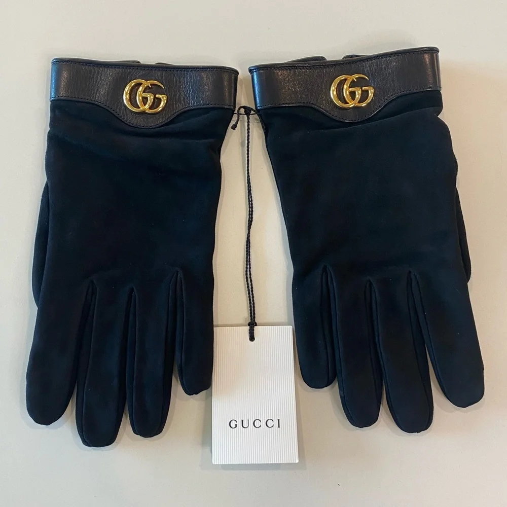 Gucci Gloves Black Leather & Cashmere